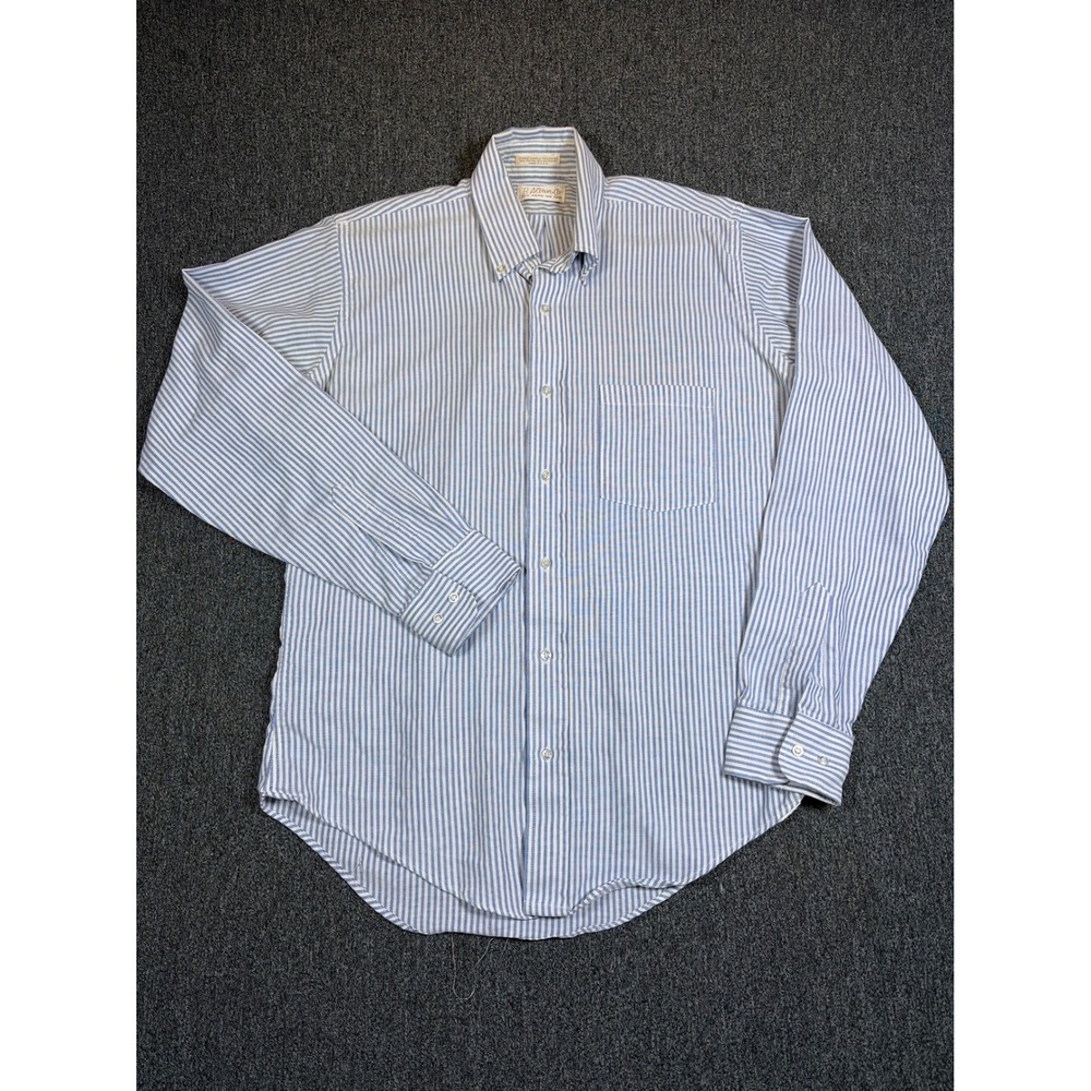 Vintage B Altman & Co Mens Striped Button Down Shirt 15.5 34/35 Blue White USA